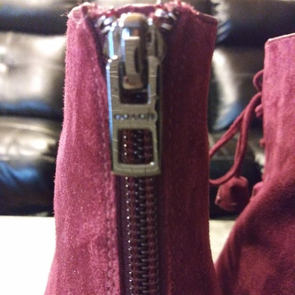 Size 10 Burgundy Suede Coach Lena Booties - Picture 4 of 7